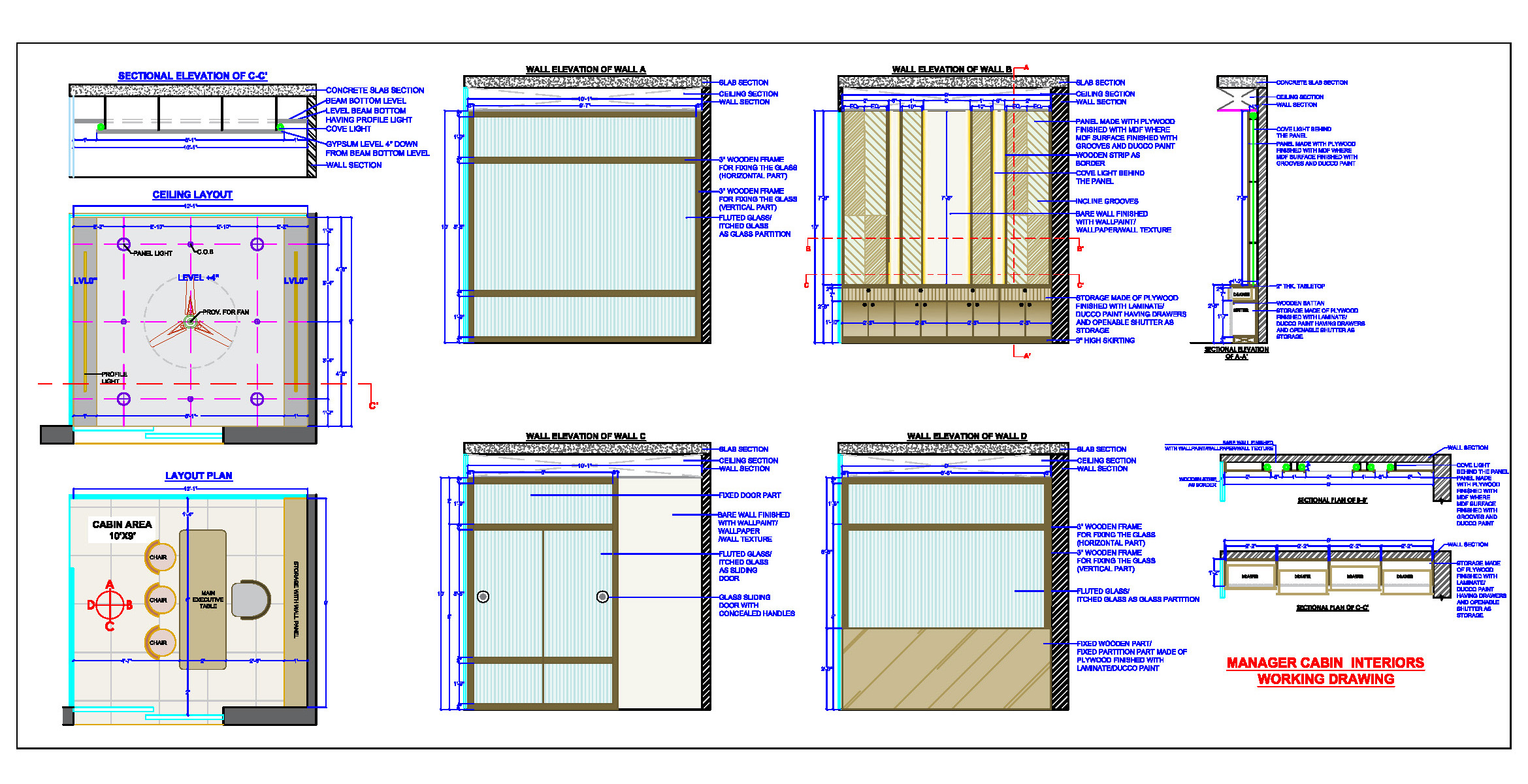 Office Manager Cabin Layout and Interior Details CAD File (10'x9')